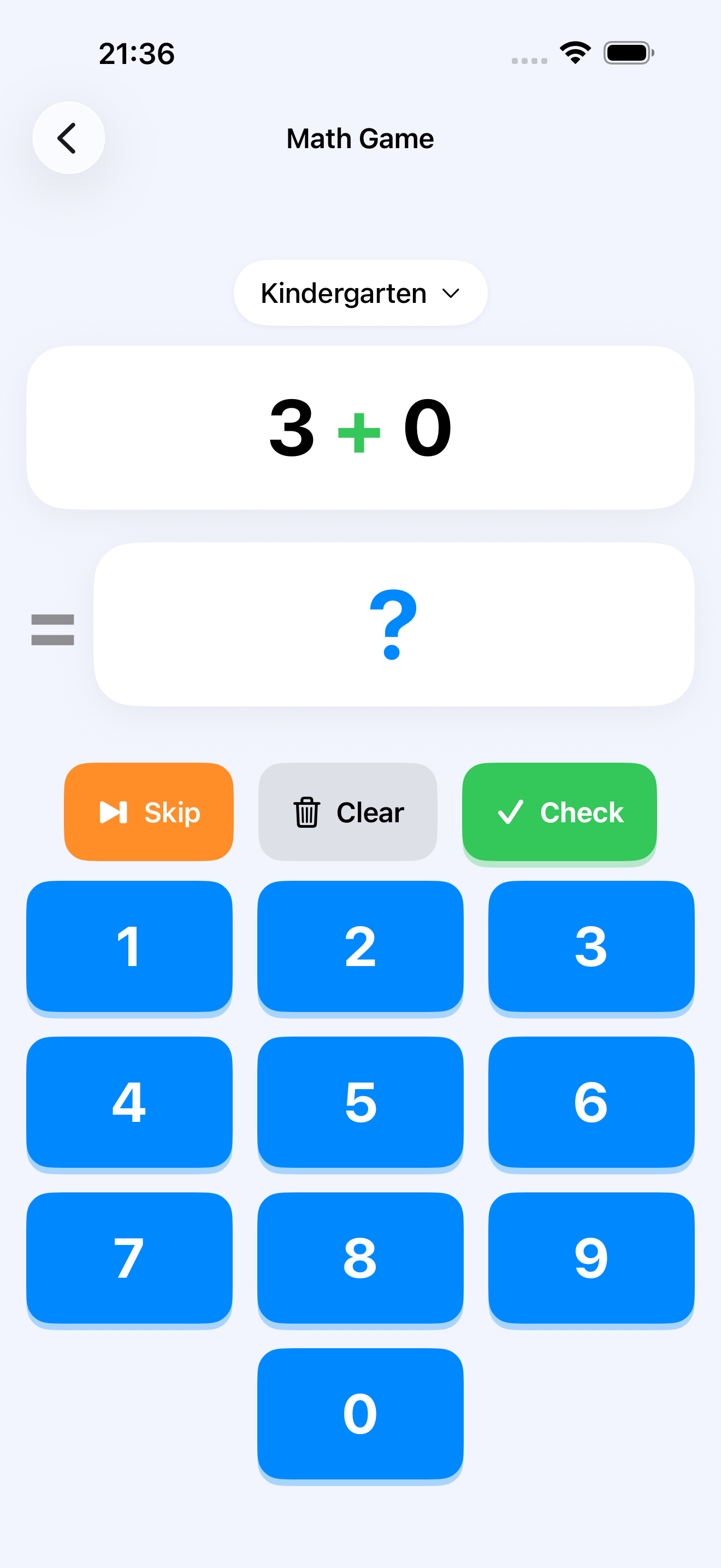 In-app learning game screenshot